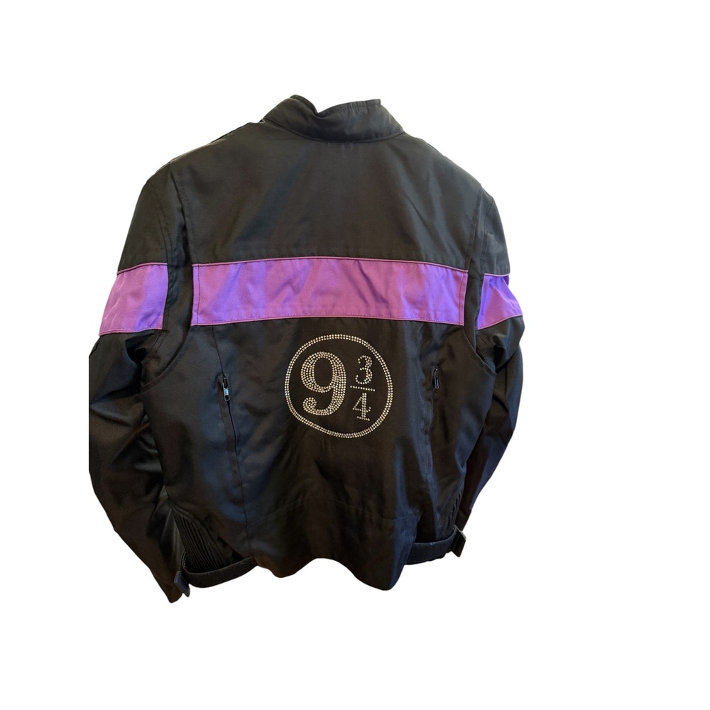 Nexgen Women Motorcycle Jacket Black Purple Rhinestone 9 3/4 Large Zip Out Liner
